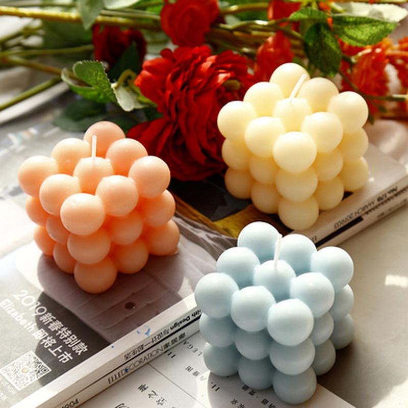 Bougie Cube Bulle Ornement Géométrique Parfum d'Intérieur Accessoires de Photographie Créative Cadeaux d'Anniversaire Décoration d'Intérieur