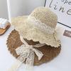 New Summer Beach Hat For Women Popular Wide Brim Straw Bucket Hat With Lace Butterfly Female Outdoor Sunscreen Cap Party Gift