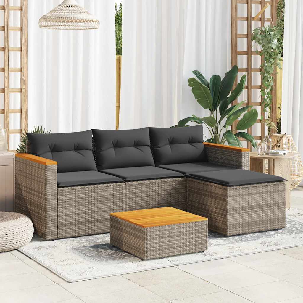 3-teiliges Gartensofa-Set mit Kissen aus grauem Poly-Rattan