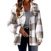 Fall Winter Women Jacket with Fake Pockets Contrast Color Plaid Print Plus Size Turn-down Collar Single-breasted Long Sleeve Cardigan Plush Coat