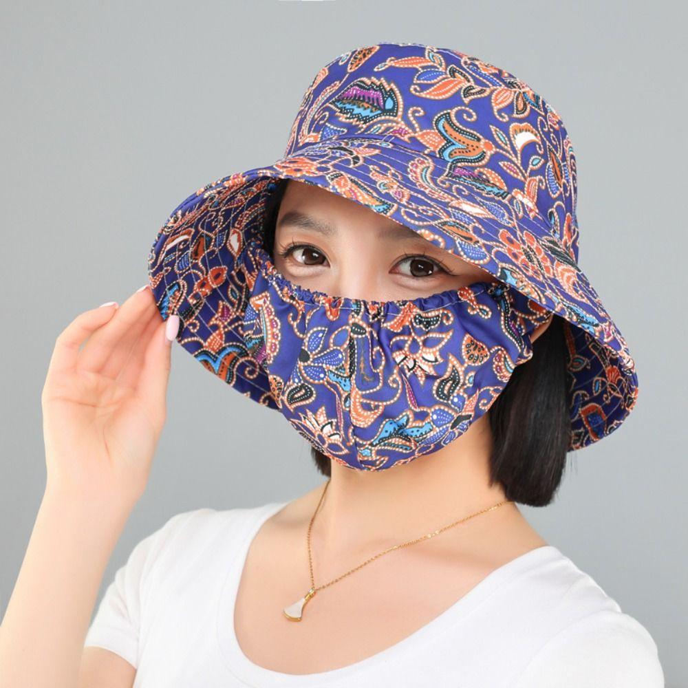 New Dust Mask Hat Unisex Flower Fisherman Hat Outdoor Protect Neck Anti-uv Sunscreen Hat Tea Picking Cap With Mask