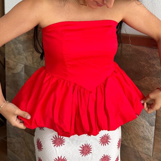 Women Tops Bandeau Strapless Elastic Back Petal Hem Puffy Skirt Design Tank Tops Parties Street Photography Vest Daily Wear