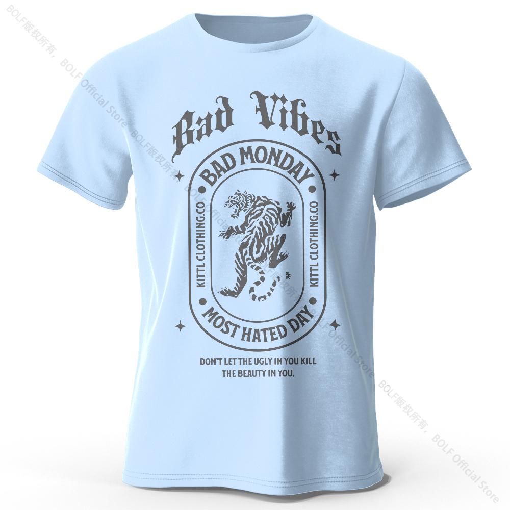 Tricou Imprimat cu Litere 'Bad Vibes' și Design Drăguț pentru Bărbați 100% Bumbac Mărimi Mari Street Graphic Tees pentru Bărbați Femei Topuri de Vară