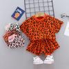 Meisjes zomer 0-5 jaar luipaardprint ronde hals T-shirt met korte mouwen shorts kledingset