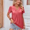 Summer Women's T-shirt Solid Color Pull-pleated V-neck Loose T-shirt Tops with Ruffled Sleeves