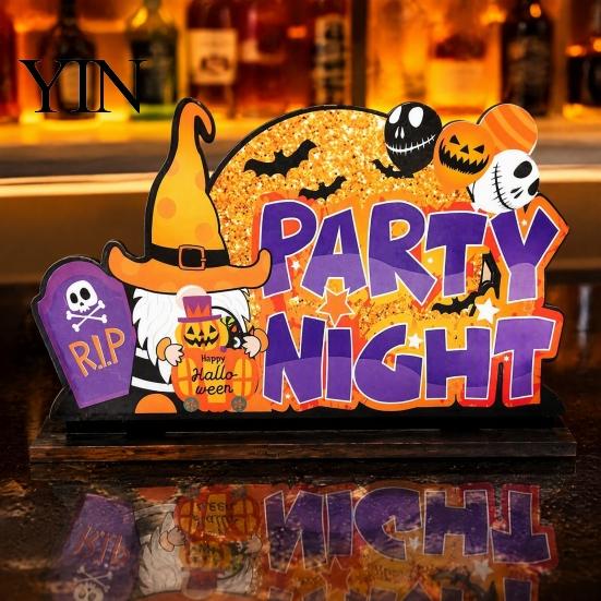 Wooden Pumpkin Ghost Decor Halloween Tabletop Signs, Gnome Wood Centerpiece Blocks, Spooky Durable Color Printing Party Tiered Tray Table Ornaments