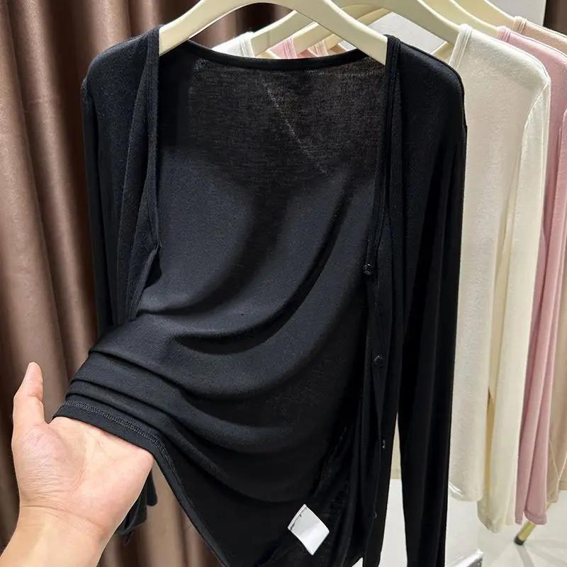 Women's Summer Shawl Sun Protection Clothes Spring Autumn Matching Camisoles V Neck Cardigans Thin Jackets