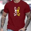 Men's Colorful Rabbit Logo Printed T-shirt, Hip-hop Trend Harajuku Street Clothing, Round Neck Short Sleeved Casual Top,