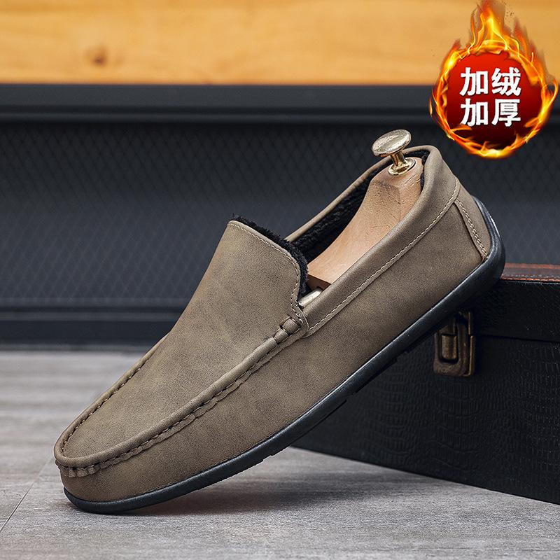 Winter New Doudou Shoes Soft Sole Soft Surface Casual Men's Shoes One Pedal Lazy Velvet Cotton Leather Shoes Men