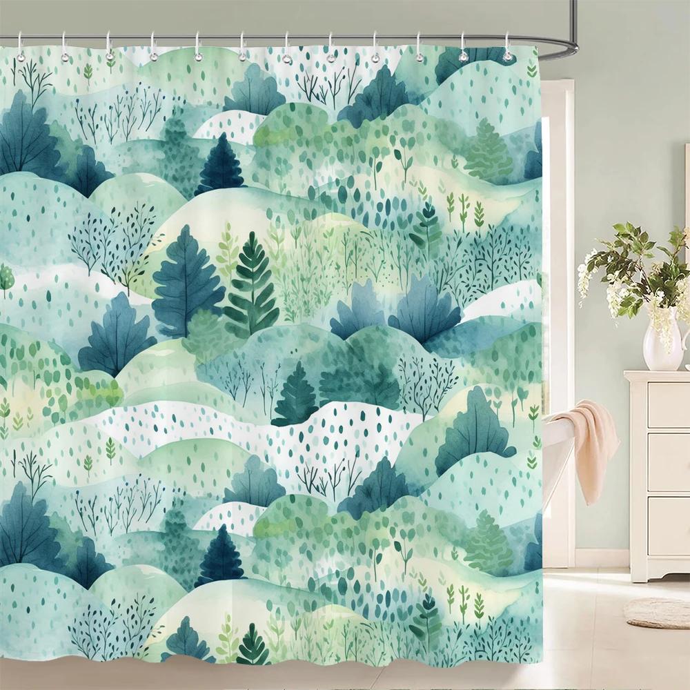 1 pack Modern green leaves pattern polyester material shower curtain bathroom partition curtain home decorative curtain
