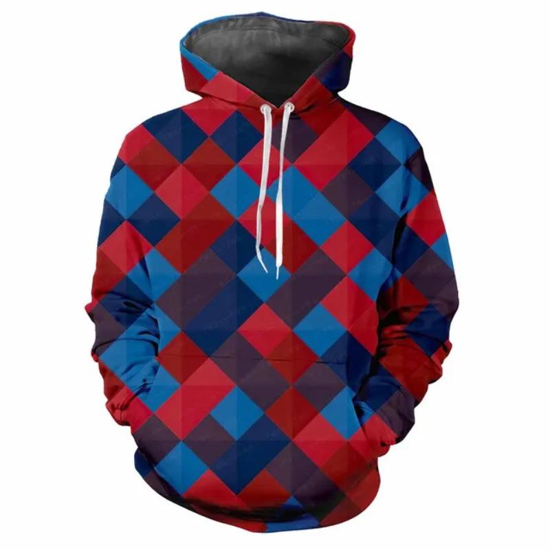 3D Printed Plaid Geometric Pattern Men's Fashion Casual Hip Hop Personalized Hoodie Neutral Retro Style Oversized Sweatshirt