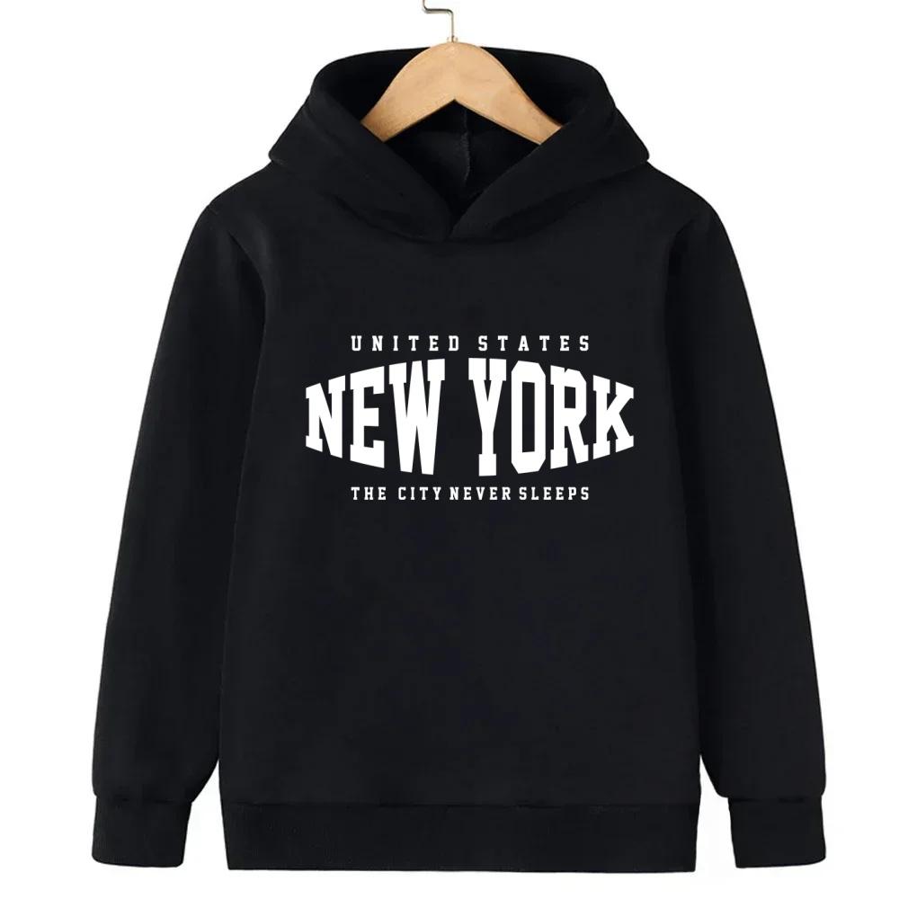 Felpe Autunno/Inverno per Ragazzi e Ragazze New York Maniche Lunghe Giubbotti Casual Minimalisti Classici Felpe con Lettere per Bambini