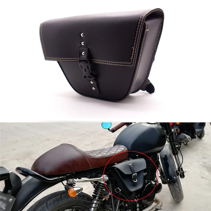 Universal Triangle Motorcycle PU Leather Saddle Bag Luggage Tool Side Bag For Cafe Racer ATV Custom
