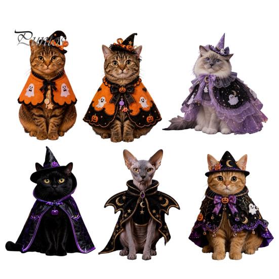 Set Cappello da Strega per Gatto Costume di Halloween, Mantello Fantasma Carino, Costume Divertente per Animali Domestici Piccoli Abbigliamento per Festival, Mantello Cosplay da Gattino Accessori per Feste