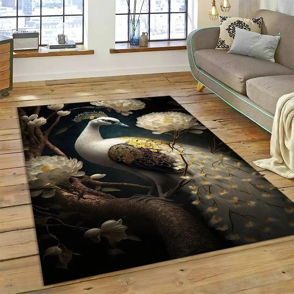 Niedlicher Traumvogel Papagei Pfau Teppich Wohnzimmer Badezimmer Dekor Teppich Maschinenwaschbare Matte Rutschfeste Fußmatte Eingangstürmatte