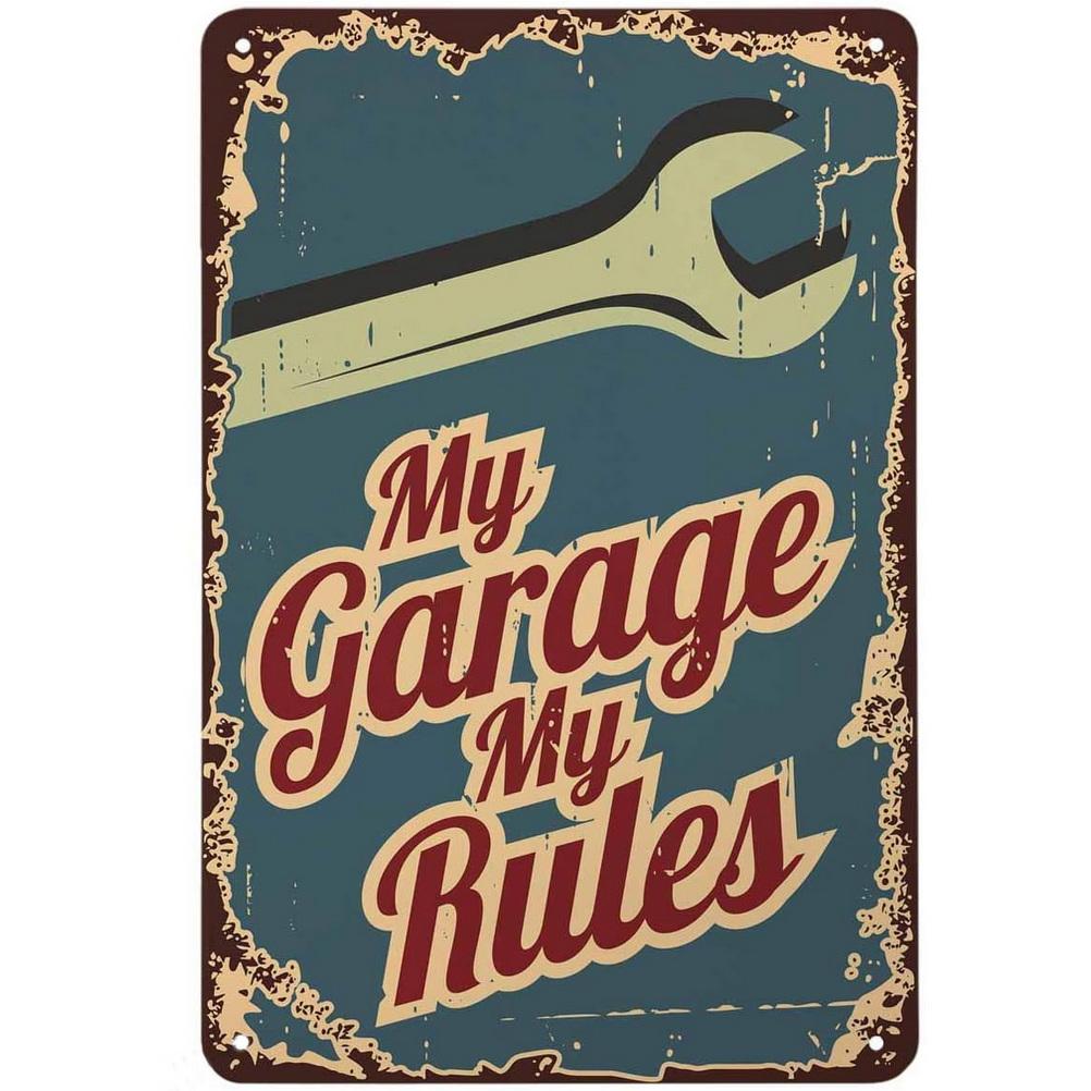 HD Tin Sign My Garage My Rules Vintage Metal Poster Retro Wall Art Decor for Garage Workshop Man Cave Home Decoration