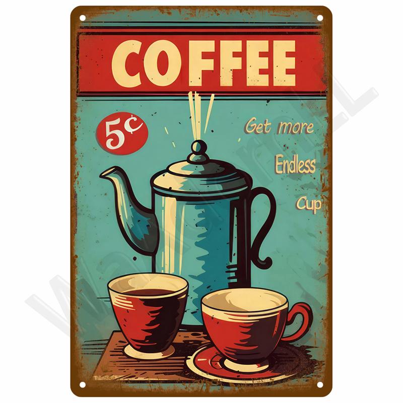 Rustic MultiPattern Vintage Pet Coffee Wine Metal Sign Funny Animal Quote Wall Art For Cafe Bar Kitchen Farmhouse Wall Decorati