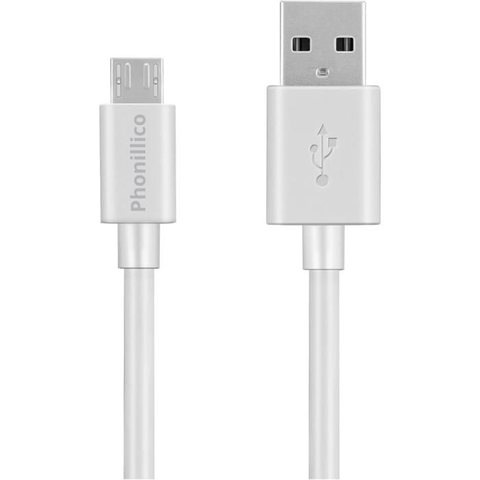 Cable for Bertronic Thor BC910 : 128Gb-64Gb-32Gb-16Gb-8Gb - White Micro USB Cable 2 Meters Phonillico
