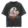 Lässiges gewaschenes Harajuku Herren T-Shirt Baumwolle gewaschen Japanischer Anime One Piece Grafik Locker Streetwear Schwarze Oberteile T-Shirts