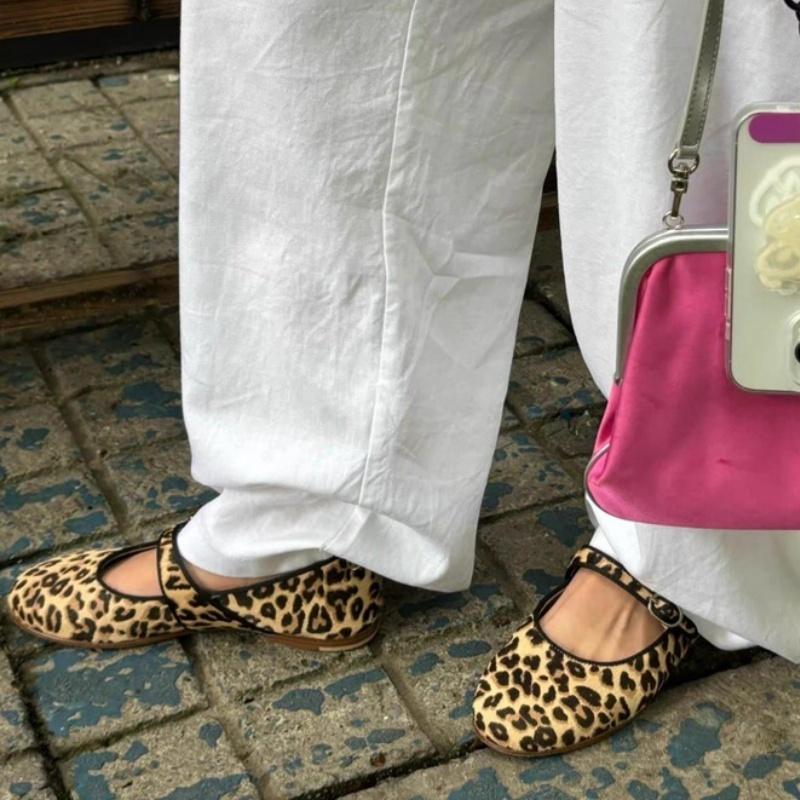 Mode Sommer Damen Leopard Flache Schuhe 2025 Runde Zehenpartie Loafer Elegant Mode Ballett Mary Janes Schnalle Weiche Damen Flache Schuhe