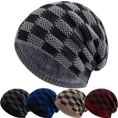 Nouveau Bonnet d'Hiver Unisex Lâche Design à Carreaux Bicolore Bonnets Pour Hommes Femmes Décoration Décontractée Bonnets en Tricot d'Hiver Ski