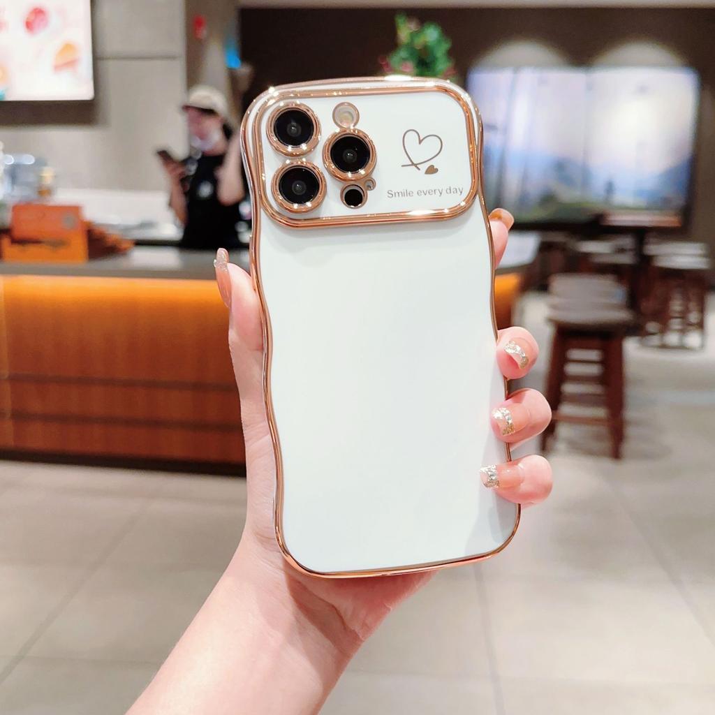 Electroplated Side Heart-shaped Large Window, iPhone 17 Phone Case, Magnetic Wave Pattern, iPhone 16 Pro Max Soft Case 15