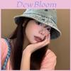 Summer Vintage Wash Denim Bowler Hat For Women With Embroidered Cartoon Design