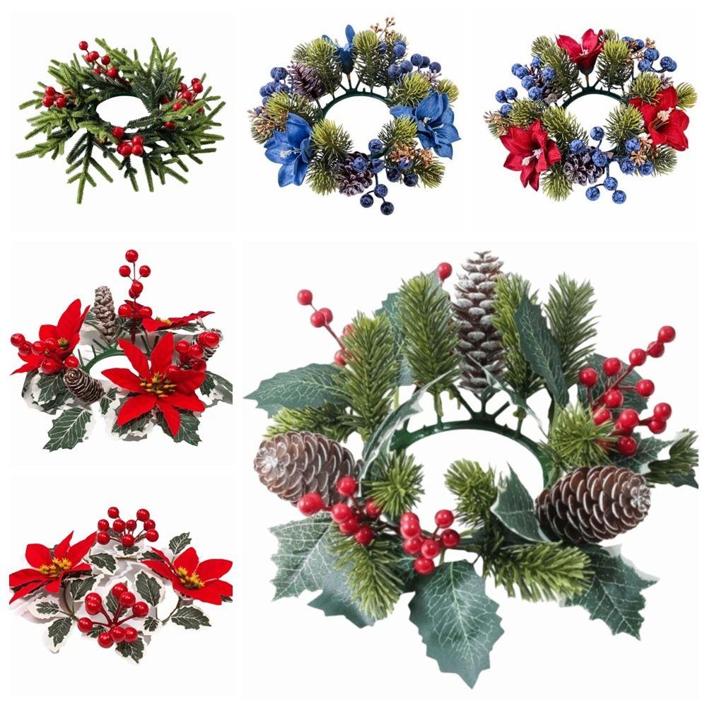 Plastic Christmas Wreath Artificial Flower Pine Candlestick Garland  Dining Table