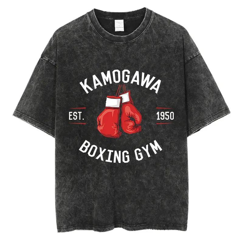 Vintage Cotton Washed TShirt Anime Hajime No Ippo Kamogawa Boxing Gym Loose T Shirts Men Women YK Hip Hop Summer Top Tee