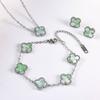 3PCS Fashionable Titanium Steel Clover Necklace Bracelet Earrings, Luxurious Valentine's Day Mother's Day Gift