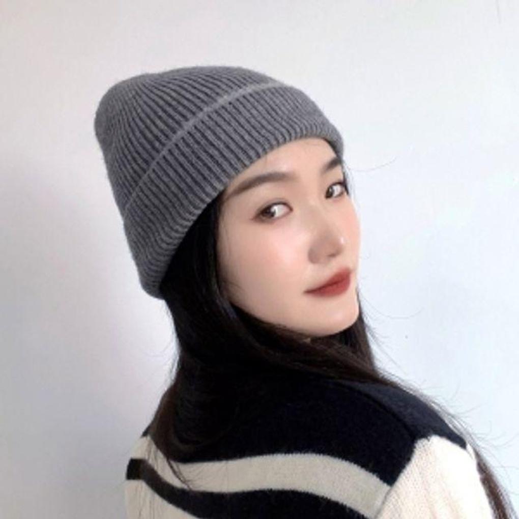 Damen Winter Alltags Henders Strick Grau Mütze