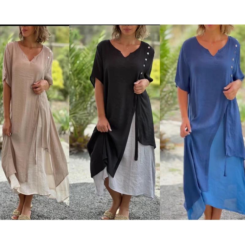 Short Sleeved Fake Two Piece Dress Women's Summer New Style
