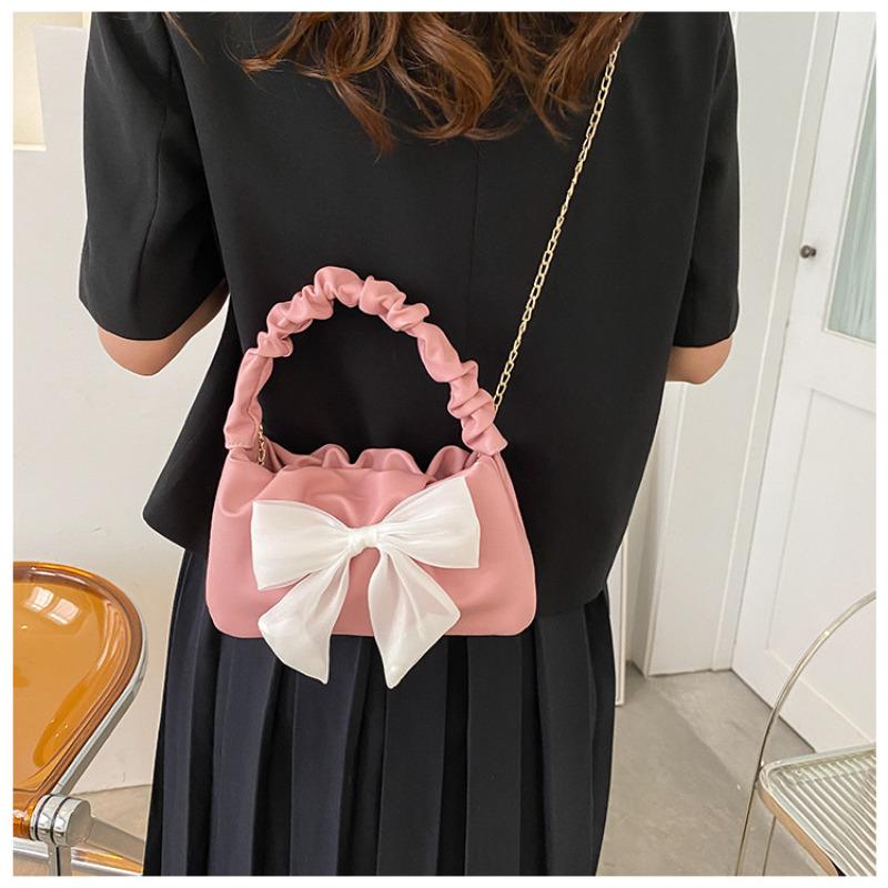 Fashion Bow Knot Small Shoulder Bag Trendy Chain Crossbody Bag Cute Faux Leather Mini Handbag for Women CLE
