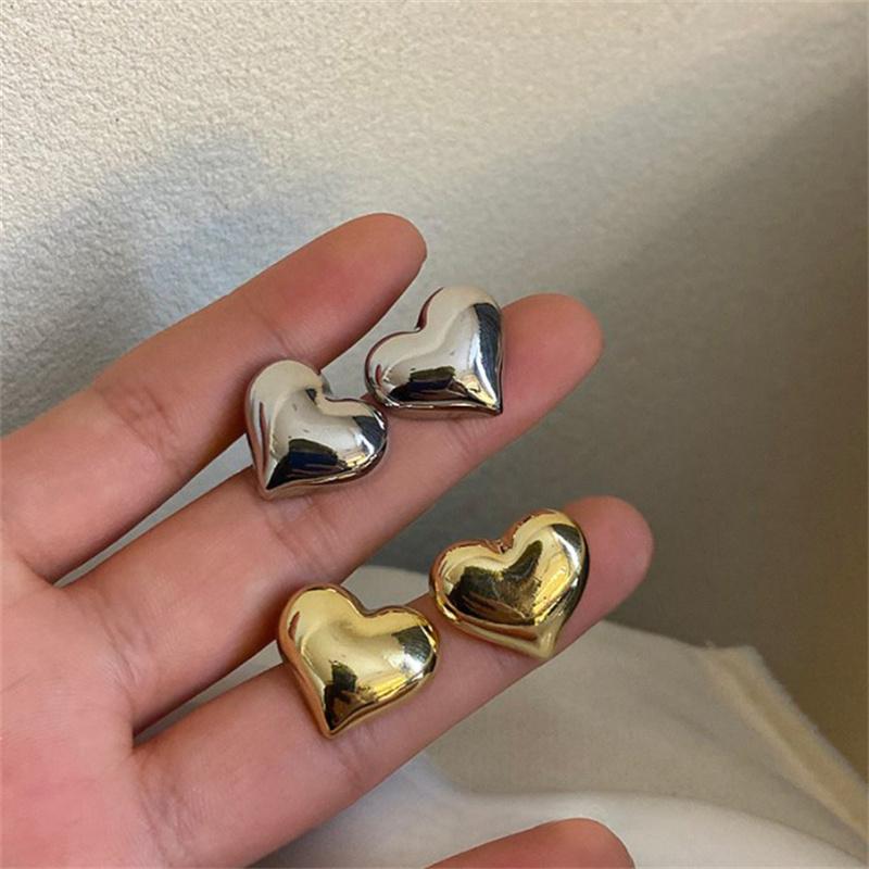 Minimalistische Zilverkleurige Hart Stud Oorbellen Voor Vrouwen Trendy Elegante Sieraden