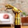 Vintage Antique Brass Jaguar Head Handle Wooden Walking Stick Cane For Gift