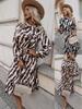 European and American Fashion Zebra Print Long Sleeve Dress with Bow Waist