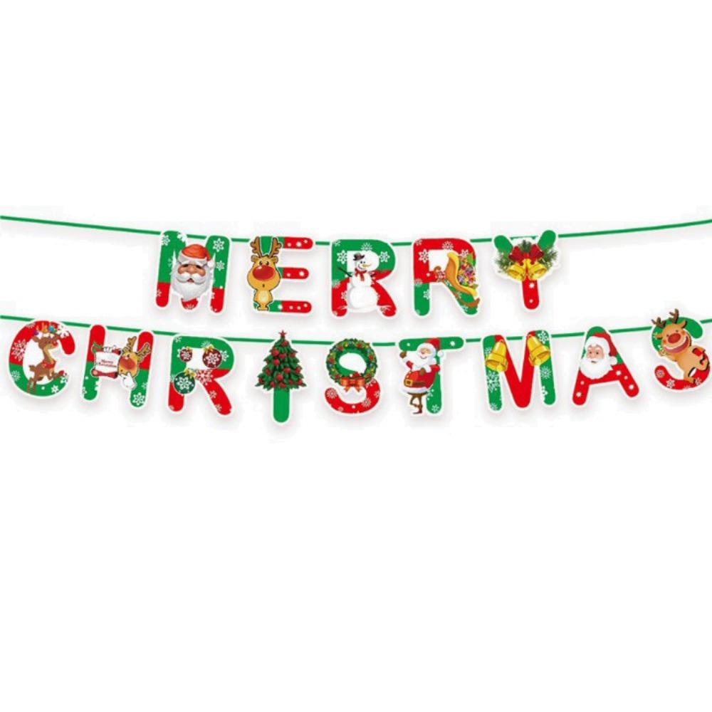 Paper Christmas Flag Cartoon Print Christmas Bunting Banners  Outdoor Indoor