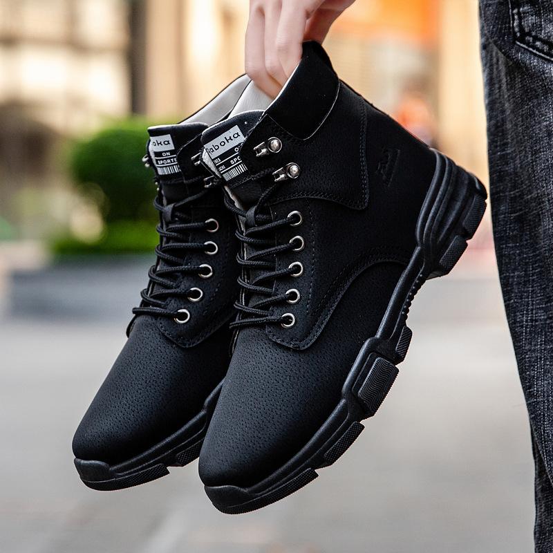 Men's Platform Boots British Fashion Leather Boots Autumn New Comfortable Non-slip Hiking Shoes Vintage High Top Work Botas