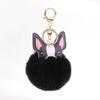 Bulldog Pompon Sleutelhanger (Zwart) Tasdecoratie Auto Vrolijke Ring