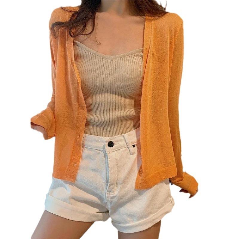 Small Shawl Summer Thin Summer Candy Color Sunscreen Ice Silk Knitted Sweater Outer Cardigan Knitted Summer Thin