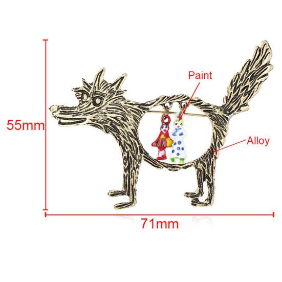 Retro Hollow Wolf Little Red Riding Hood Brooch Pin Collar Jewelry?Clothes Decor