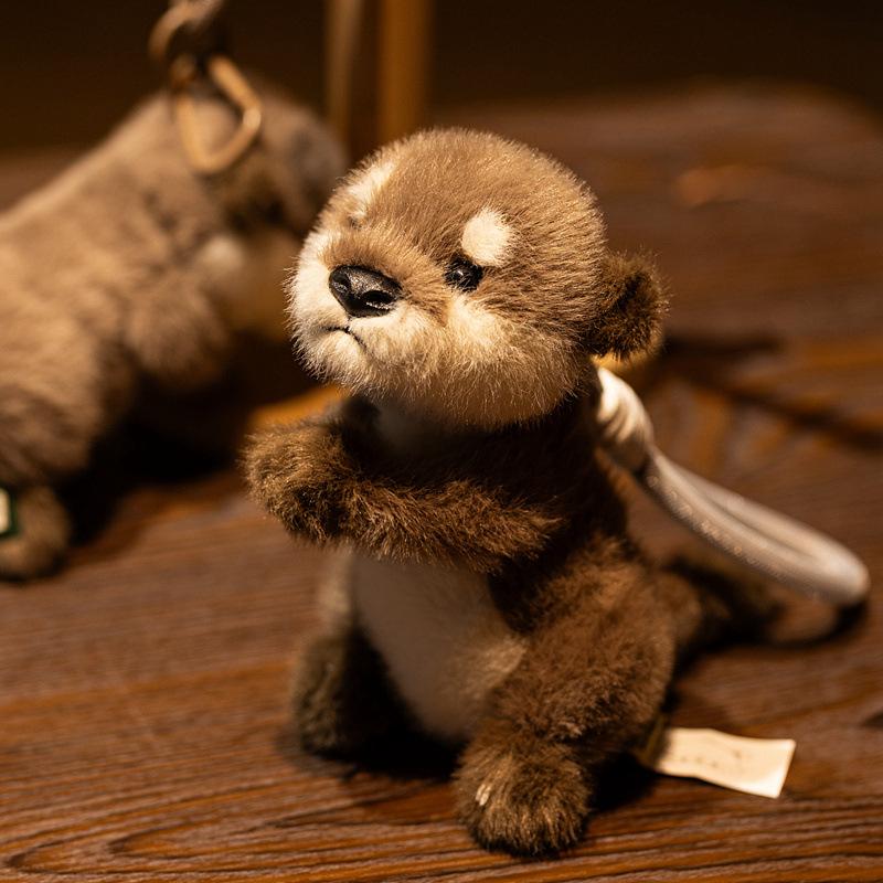 Süßer Otter Plüsch Schlüsselanhänger Realistisches Stofftier Cartoon Otter Tier Anhänger Kawaii Puppe Weiche Plüschtiere Schlüsselring für Tasche Geschenk