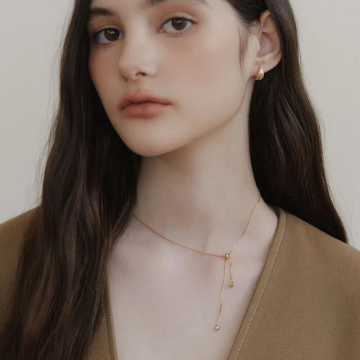 (Silver 925) Heart Tail Drop Tie Necklace NZ2431