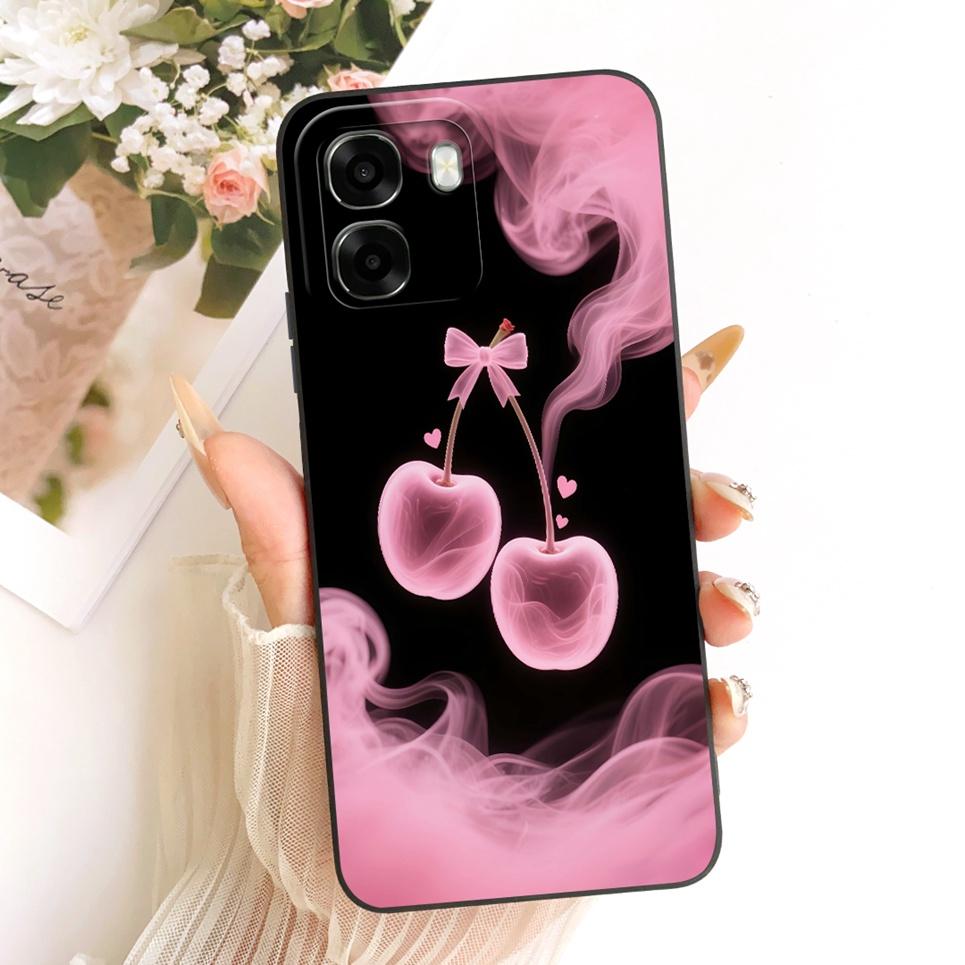 Liquid Silicone Back Cover For Oppo A6 A6x 4G 5G CPH2819 CPH2817 Phone Case Luxury Girly Flower Butterfly Bow Painting Casing