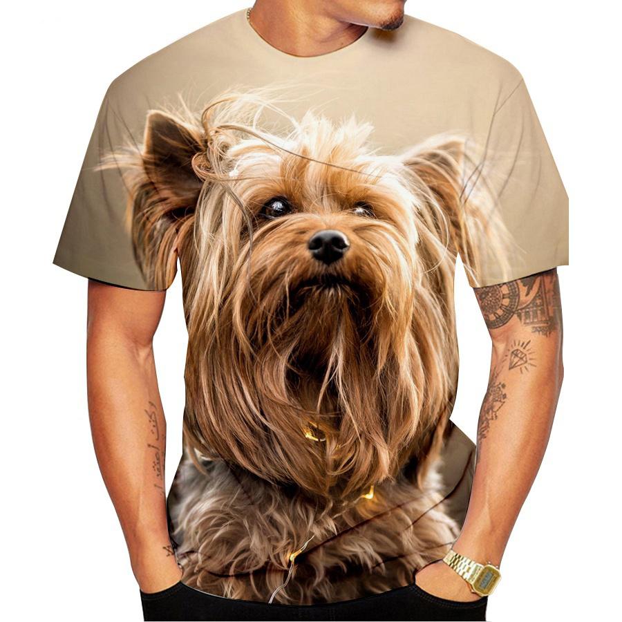 Rundhals Kurzarm T-Shirt Neueste Mode Niedlichen Hund Yorkshire Terrier 3D Gedrucktes T-Shirt Tier Lustiges Lässiges