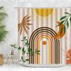 Unframed Abstract Neutral Leaves Simple Bathroom Shower Curtain Mid Century Sun Minimalist Modern Polyester Fabric Decor Bathroo