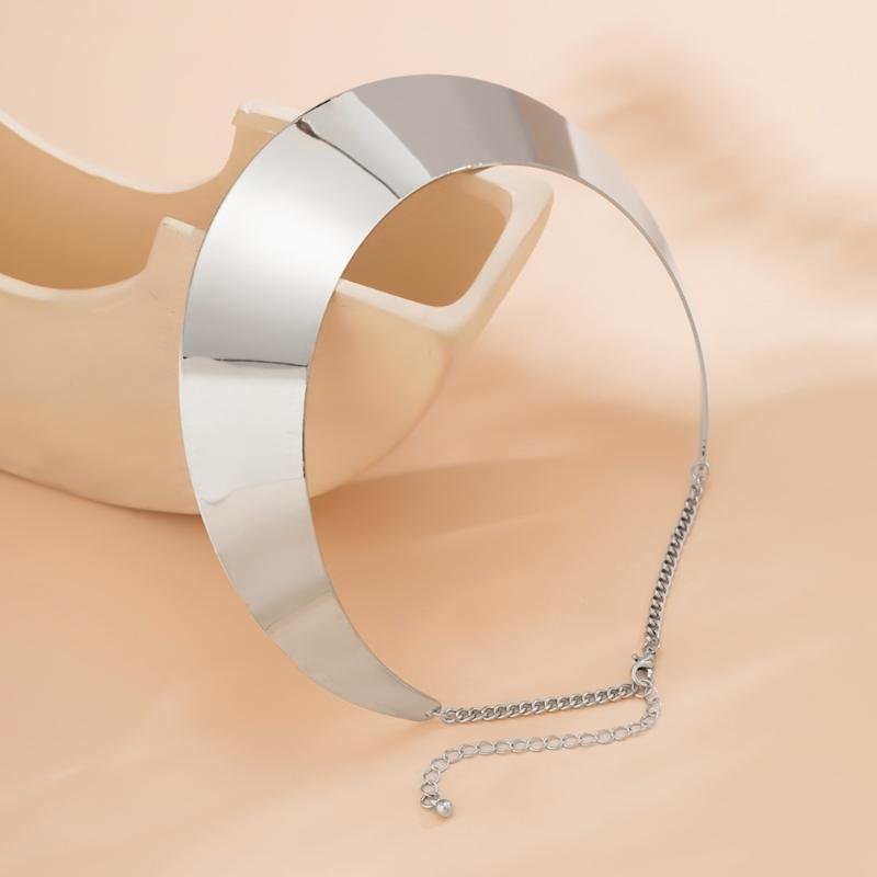 Collana da Donna Stile Punk Hiphop Torques in Filo Metallico Esagerato Choker Catena Larga Liscia Gioiello per il Collo Oro/Argento