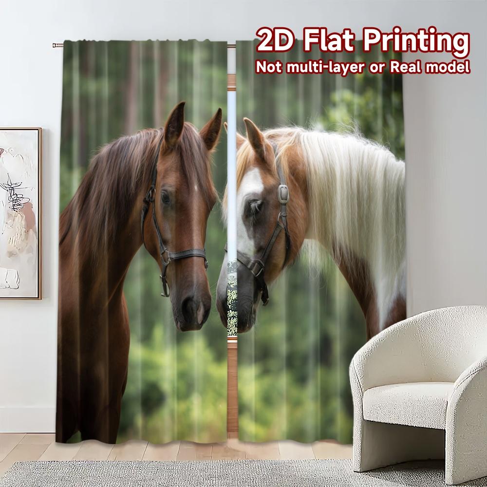 2pcs, 2D FLAT PRINTING Curtains (Without Rod) HorseCompanions Print Modern Curtains Durable 100% Polyester Fabric Curtains