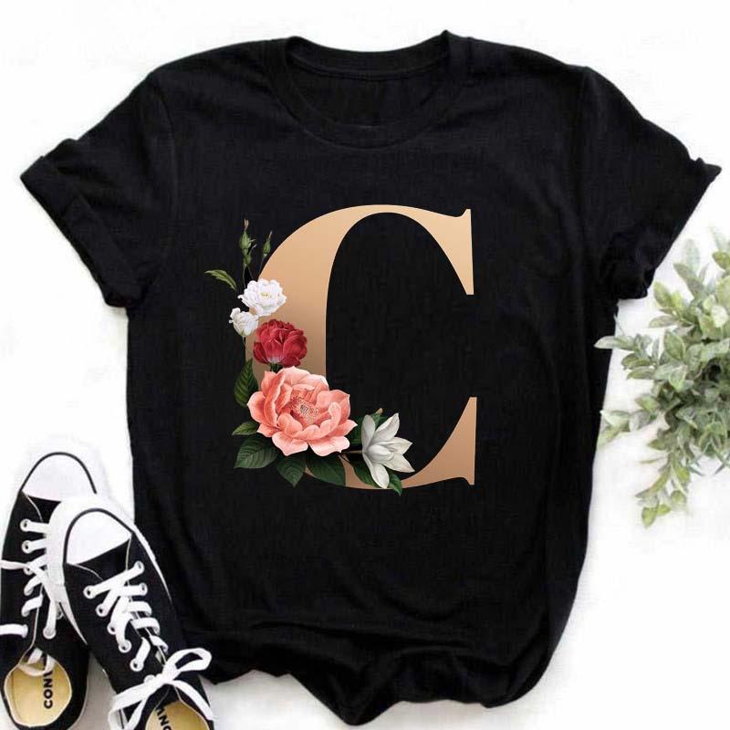 Camiseta Gráfica de Verão Feminina com Letras - Top Camiseta Esportiva Casual com Gola Redonda