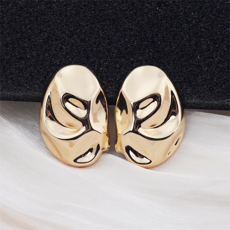 Irregular Elliptical Glossy Hammer Pattern Stud Earrings for Women Girl Korean Love Aesthetic Daily Life Minimalist Jewelry